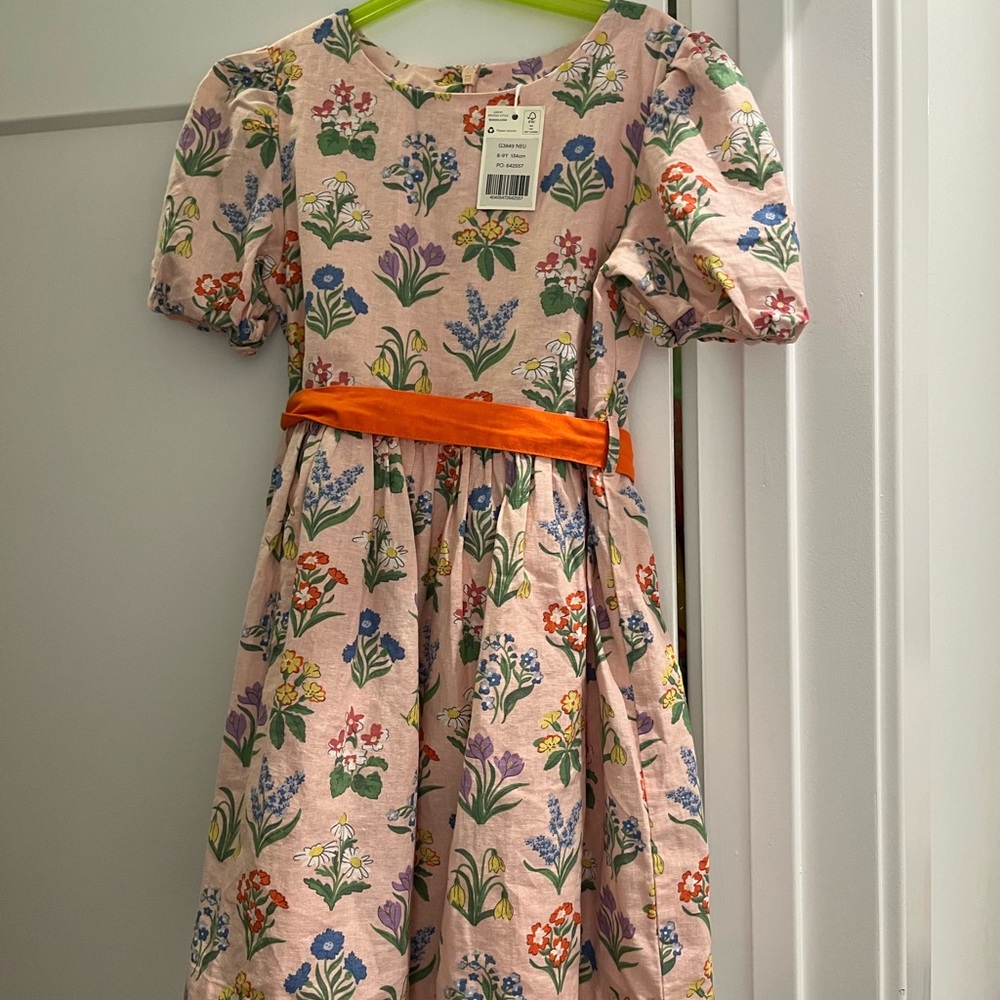 Mini Boden Floral Kids Dress with Orange Belt